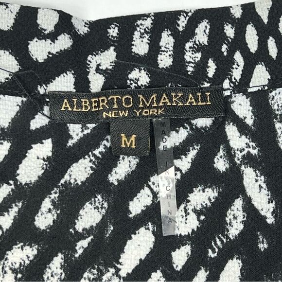 Alberto Makali Black White Animal Print Slit Long Sleeve Bow Accent Top Medium - Picture 9 of 11